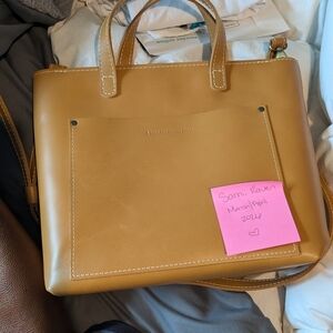 Tan Leather Tote with Front Pocket
